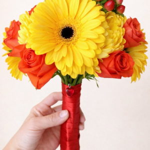 posy with red and yellow flowers