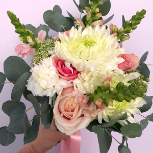 large posy with red, yellow, and white flowers