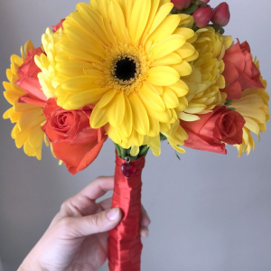 posy with red and yellow flowers